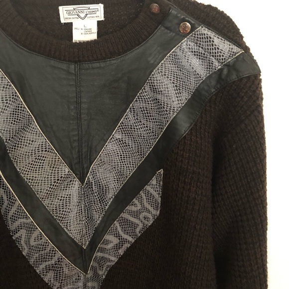 VTG Giovanni Luomo Leather Knit sweater leopard dynasty 80s - Picture 2 of 7